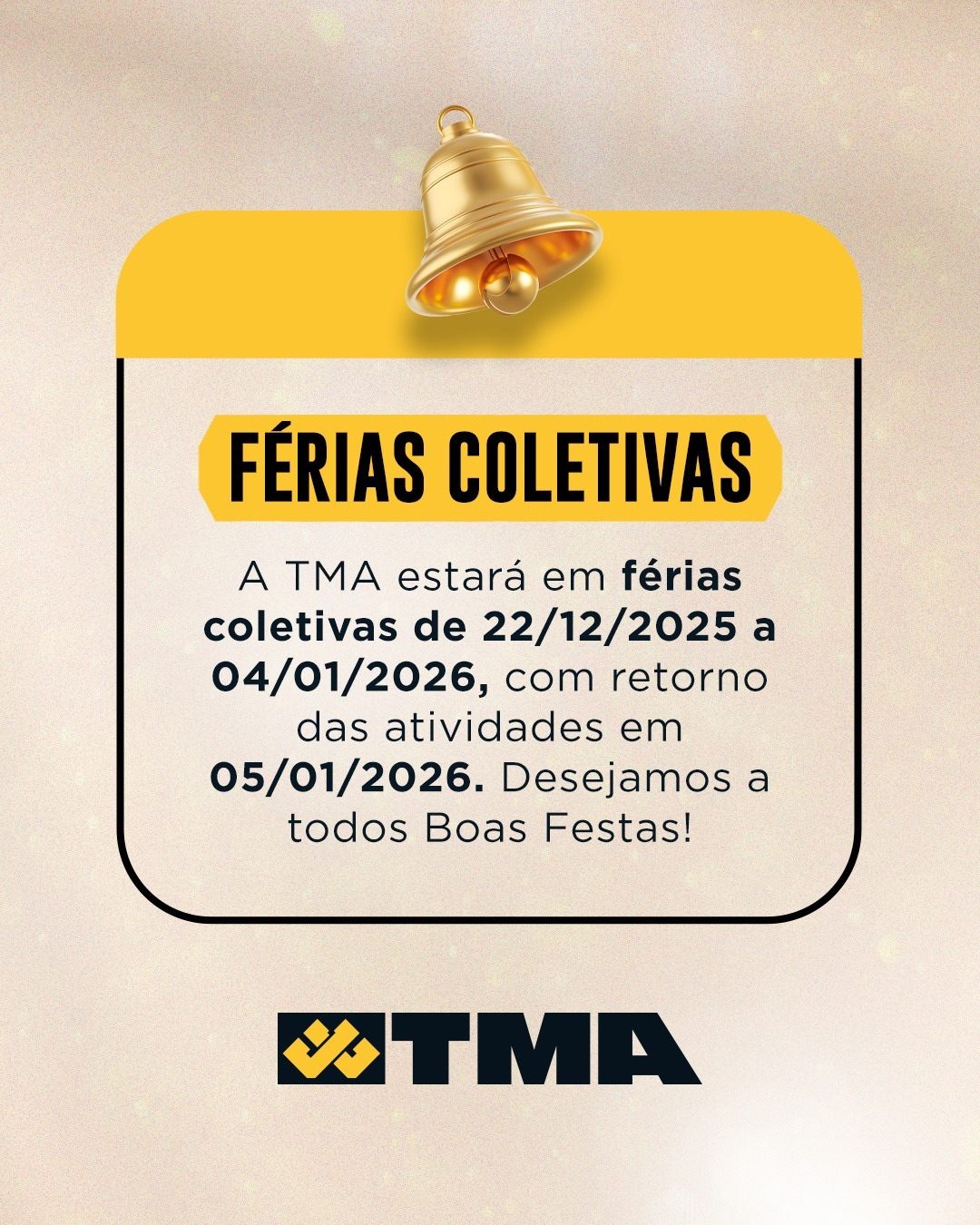 TMA Máquinas entra em período de férias coletivas no fim do ano